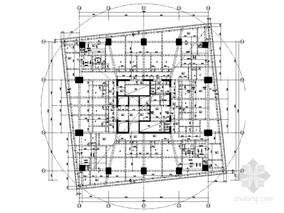 [湖北]二十九框架核心筒结构写字楼结构施工图（137.6米）-9层结构平面