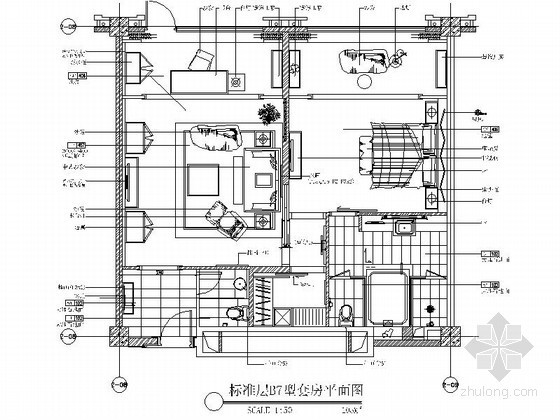 水泥房室内施工图资料下载-现代客房B7型套房室内施工图