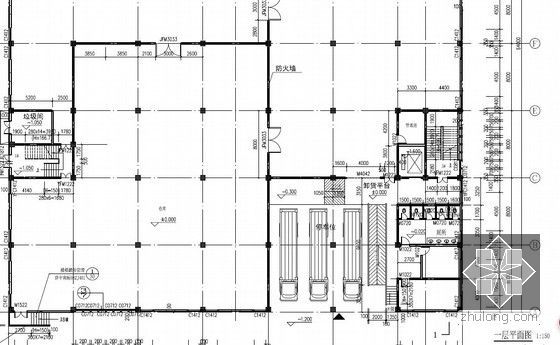 [广东]2012新建钢筋混凝土仓库工程预算书（详图55张）-仓库一层平面图