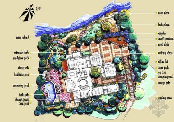 别墅庭院景观手绘设计资料下载-上海比华利别墅庭院景观设计方案