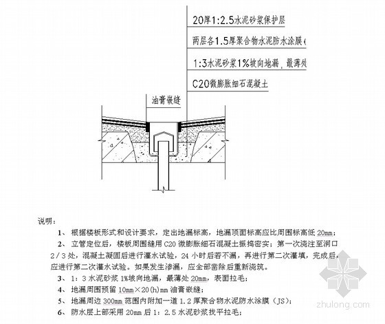 卫生间防水抹灰施工资料下载-卫生间地漏防水做法详图