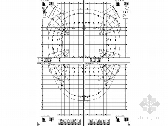 [吉林]6018座钢桁架中央索承网壳组合屋架体育馆建筑结构施工图-体育馆柱布置图