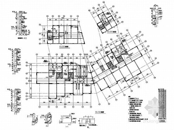 [浙江]18层剪力墙结构住宅楼结构施工图-55.100板配筋图 