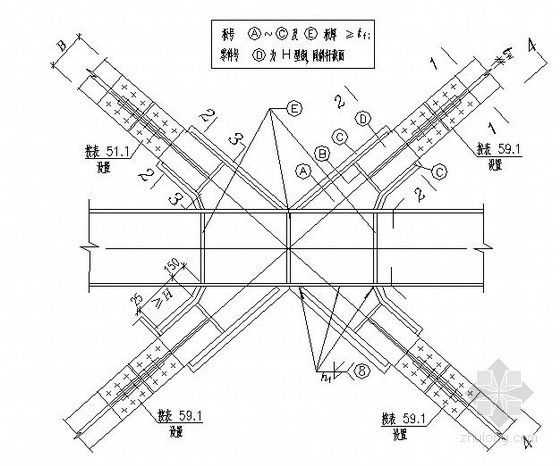 横梁支撑设计资料下载-交叉支撑在横梁交叉点处的连接节点构造详图
