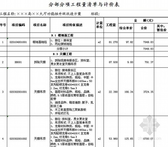 办公大厅建筑资料下载-[江苏]2013年政府办公大厅升级改造装修工程量清单预算（清单项目特征详细）