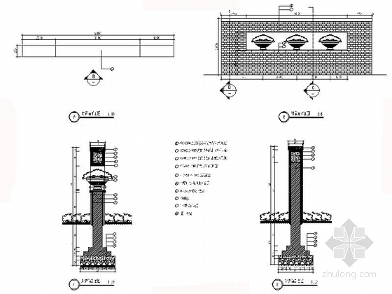 [安徽]湖畔花园景观设计施工图-对景墙详图