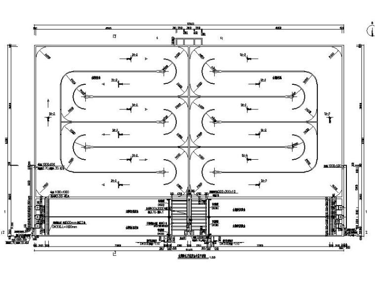工业园区5万吨污水处理厂设计图（CAD）-水解酸化及沉淀池中层平面图