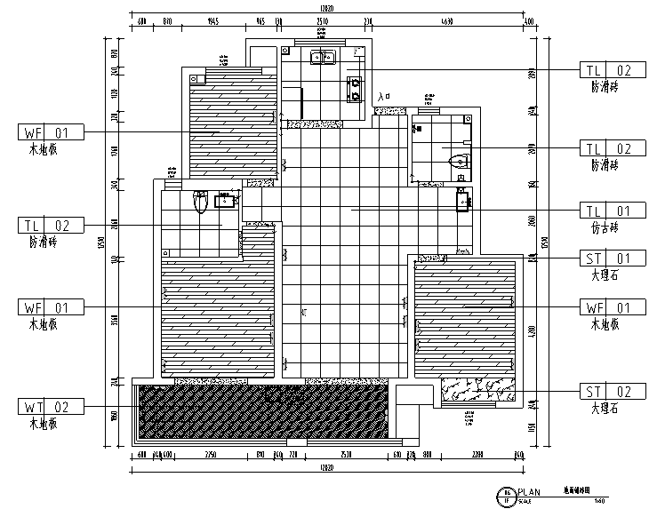 住宅设计家具尺寸资料下载-混搭风格天然材料三居室住宅设计施工图（附效果图）