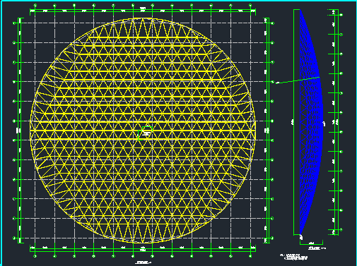 某水闸初步设计图及文件资料下载-钢结构单层网壳屋面设计图