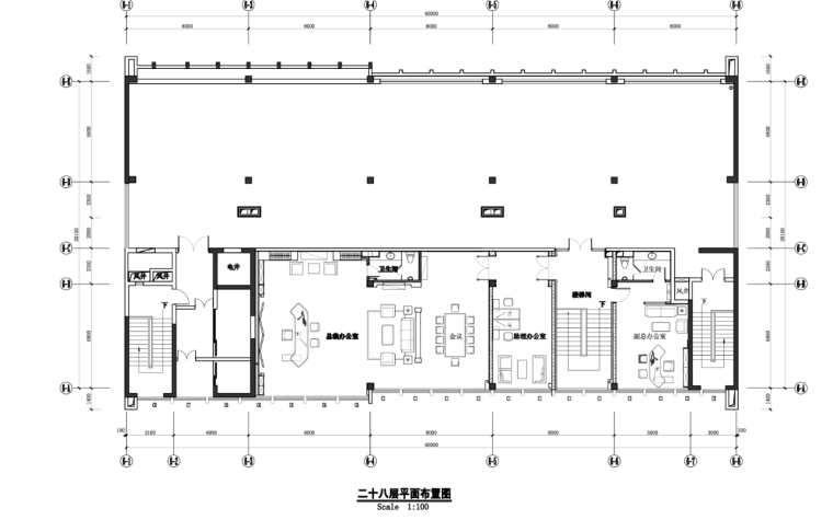 某现代风格办公楼施工图及效果图（含117张图纸）-二十八层平面布置图