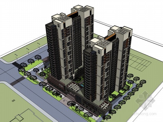 国外高端住宅CAD资料下载-高端住宅建筑SketchUp模型下载