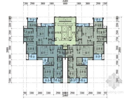 [青海]高层现代风格中高档住宅小区建筑设计方案文本（含投资估算表）-高层现代风格中高档住宅小区建筑平面图