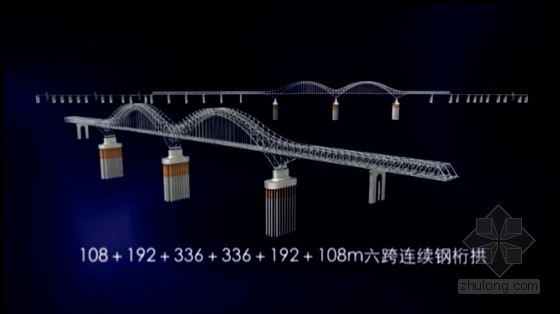 世界级六跨连续钢桁拱桥工程施工动画视频演示（18分钟）-桥式布置 
