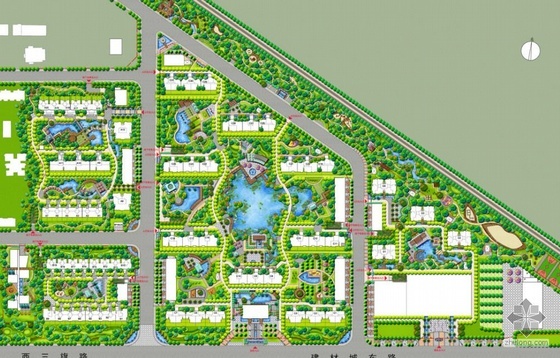 居住小区规划总平面手绘资料下载-北京小区手绘景观总平面及效果图