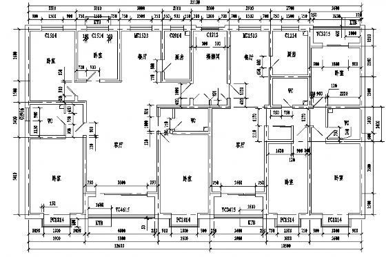 小区两梯户型CAD资料下载-一梯两户户型1型2层