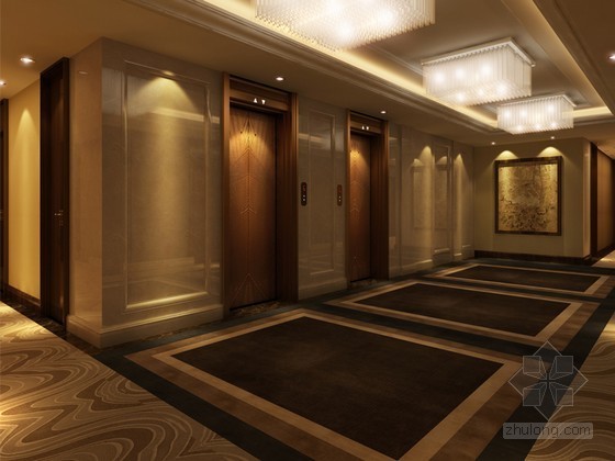 电梯厅3D模型资料下载-酒店标准层电梯厅3d模型