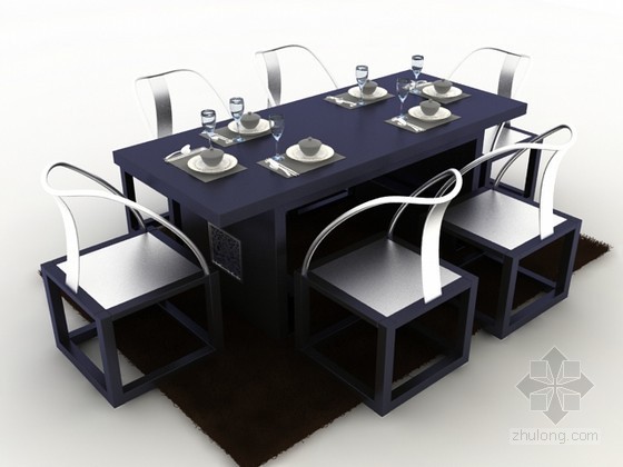 中式餐桌椅su模型资料下载-新中式风格六人餐桌3d模型下载