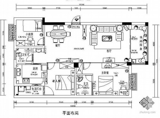 120平米住宅装修图资料下载-[湖南]浏阳河畔100平米三居装修图