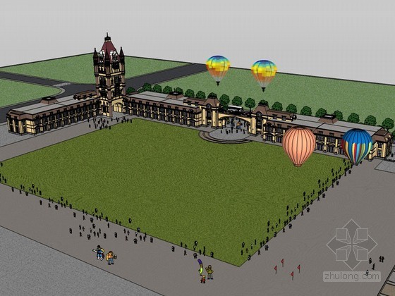 欧式广场SketchUp模型下载-欧式广场 