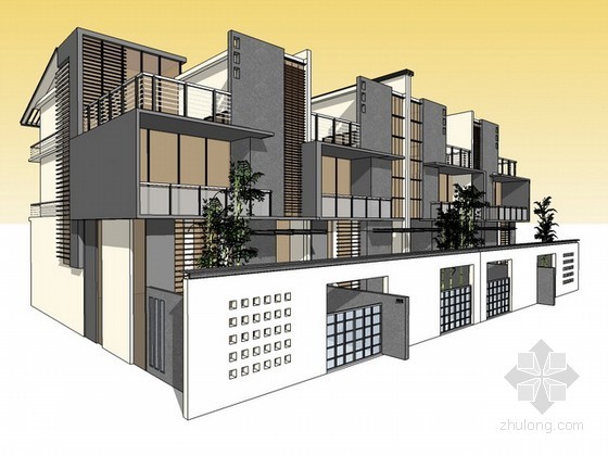 苏式建筑CAD资料下载-苏式风格别墅建筑sketchup模型下载