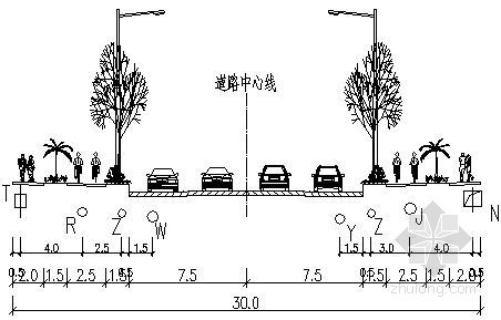 [广东]市政道路给排水工程设计方案图纸-标准横断面图 