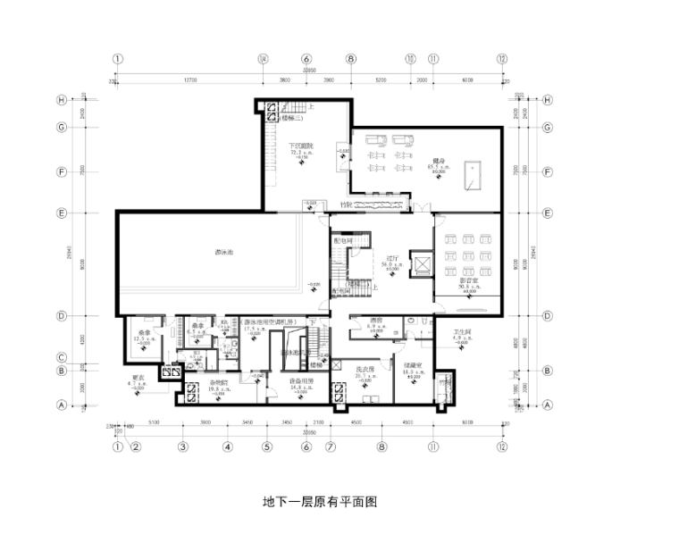 [北京]富力湾湖心岛别墅室内装修方案-地下一层平面图