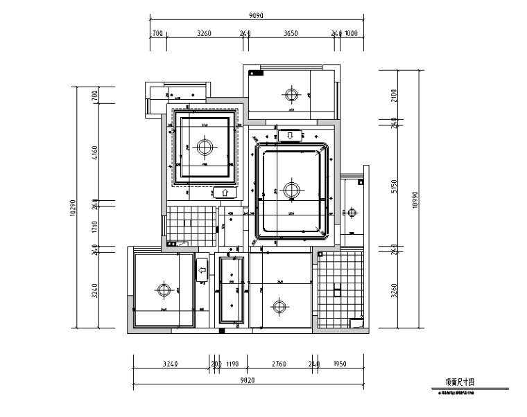 [江苏]现代美式风格套房住宅设计施工图（附效果图）-顶面尺寸图