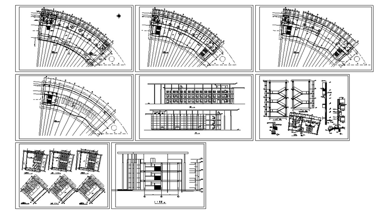 10套宾馆酒店建筑方案初设图CAD-扇形多层酒店建筑设计施工图