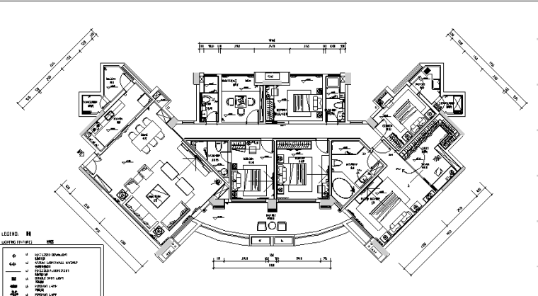 住宅四居室室内效果图资料下载-250平米四居室平层住宅设计施工图（附效果图）