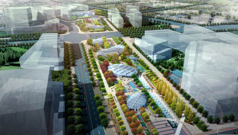 绿地交通枢纽资料下载-[上海]虹桥商务区轴线景观设计(现代，简约)