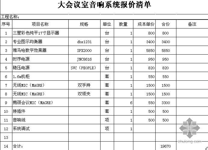 会议室音响系统价格资料下载-会议室音响系统设备价格信息