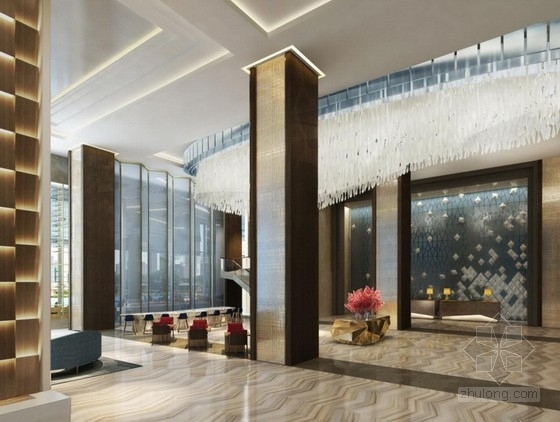 [重庆]全球领先酒店管理集团高档五星级酒店设计方案大堂效果图 
