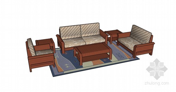 su沙发模型下载资料下载-中式沙发SketchUp模型下载