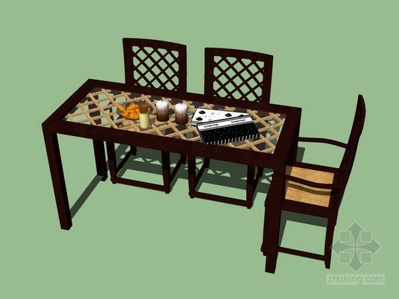 中式餐桌椅su模型资料下载-中式餐桌椅sketchup模型下载