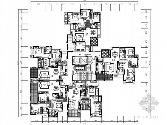 120平米建筑平面图资料下载-某高层一梯五住宅户型平面图（120、100平方米）