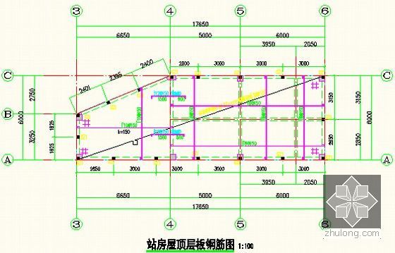 [广东]2015年加油站站房及加油棚建筑安装工程量清单(含详细图纸)-站房屋顶层板钢筋图