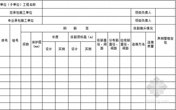 [广东]地铁工程土建施工统一用表753张（含检验批验收表）-地下连续墙玻璃纤维筋笼安装隐蔽验收记录表头 