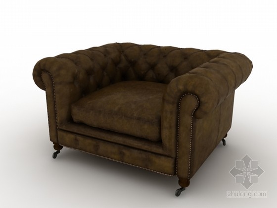 欧式单人沙发3D模型资料下载-欧式皮质椅3d模型下载