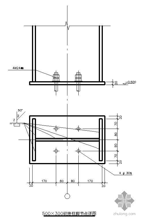 箱形铰接柱脚节点资料下载-某500×300铰接柱脚节点构造详图