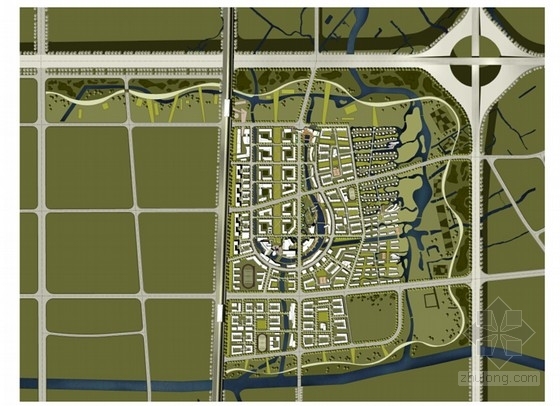 [上海]生态新城概念性规划设计方案文本（知名事务所 含CAD）-生态知名地产概念性规划设计总平面图 