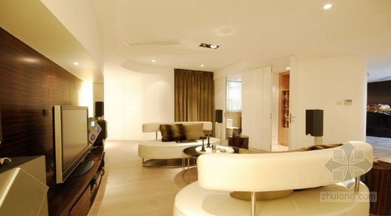 [杭州]名师豪宅样板房室内装修CAD施工图（含实景图）-客厅效果图