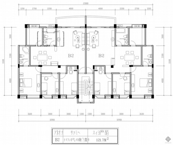 多层一梯四户建筑户型资料下载-板式多层一梯二户户型图(122/122)