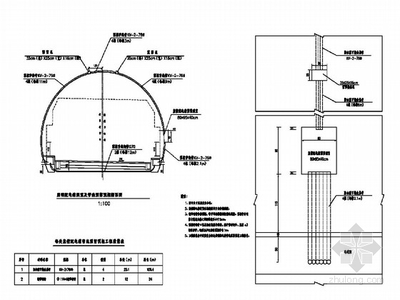 单向双车道隧道预留预埋施工图设计-监控配电箱洞室及预埋管线图 
