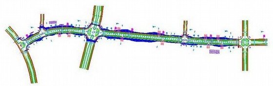 双向六车道市政公路整段平面设计图（路口 安全岛）-整段总平面图 