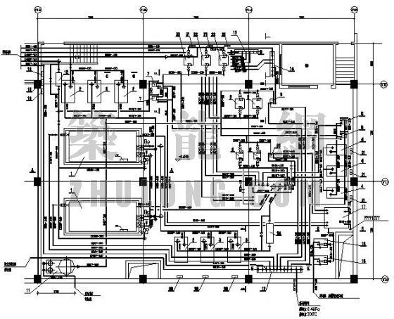 制冷机房布置图集资料下载-上海市某师范大学游泳馆冷冻机房平面布置图