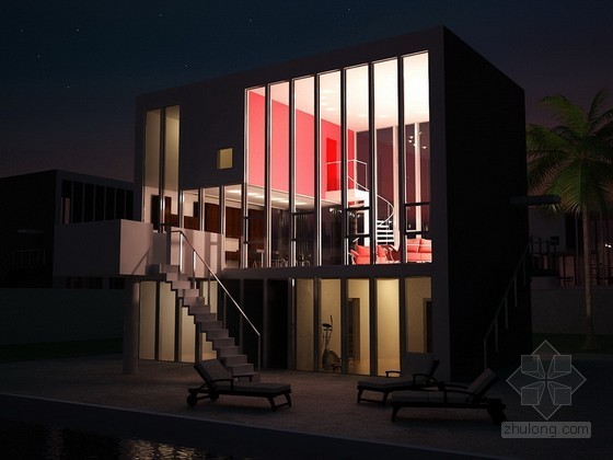 7层现代风格酒店模型资料下载-现代风格别墅夜景模型