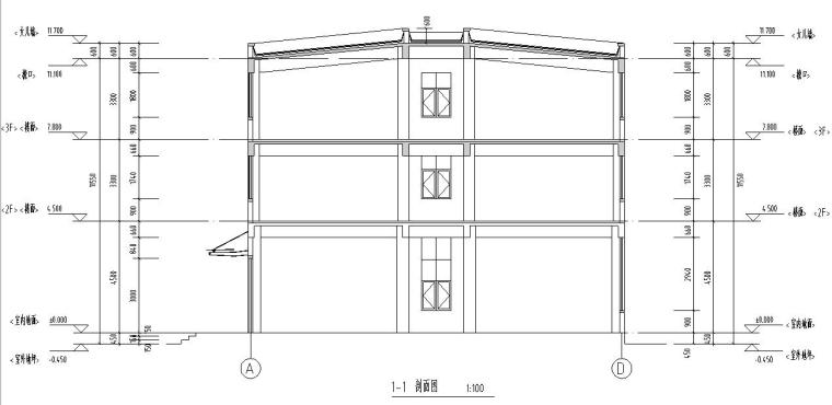 [宁夏]三层框架结构工程实验室建筑施工图（含水暖电）-三层框架结构工程实验室建筑剖面图