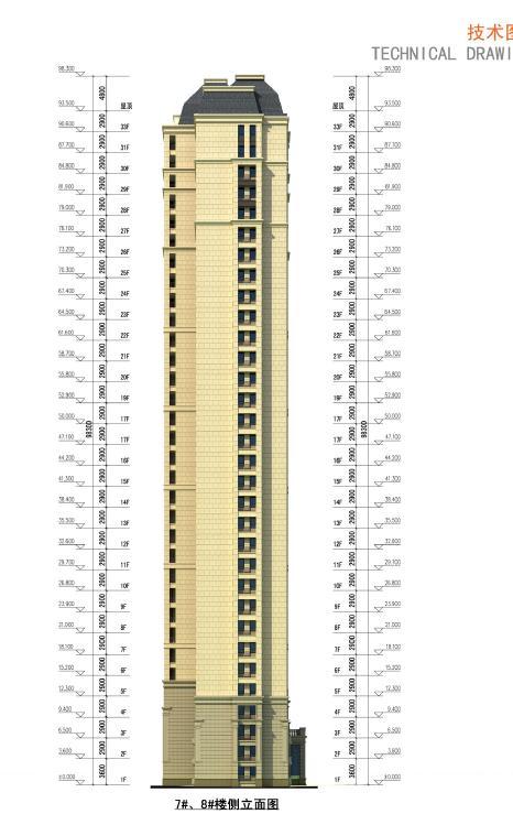 [长沙]高层法式风格塔式住宅建筑设计方案文本-高层法式风格塔式住宅建筑立面图