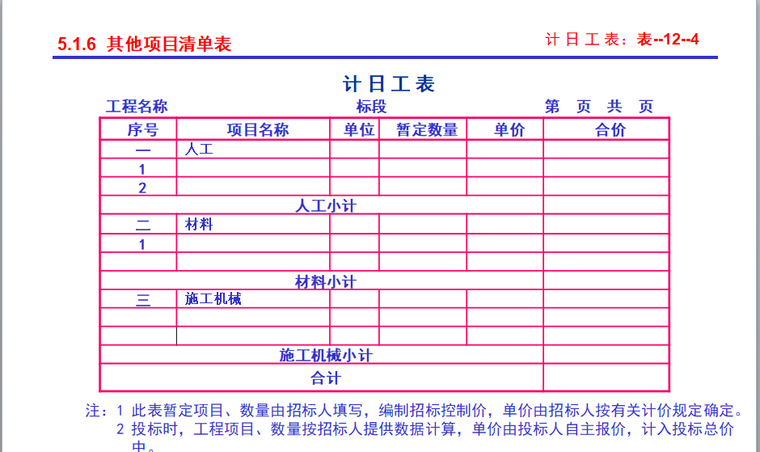 《建设工程工程量清单计价规范》-解读-计 日 工 表