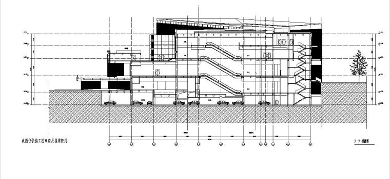 [广东]三层幕墙立面展览馆建筑施工图（16年最新图纸）-三层幕墙立面展览馆建筑剖面图